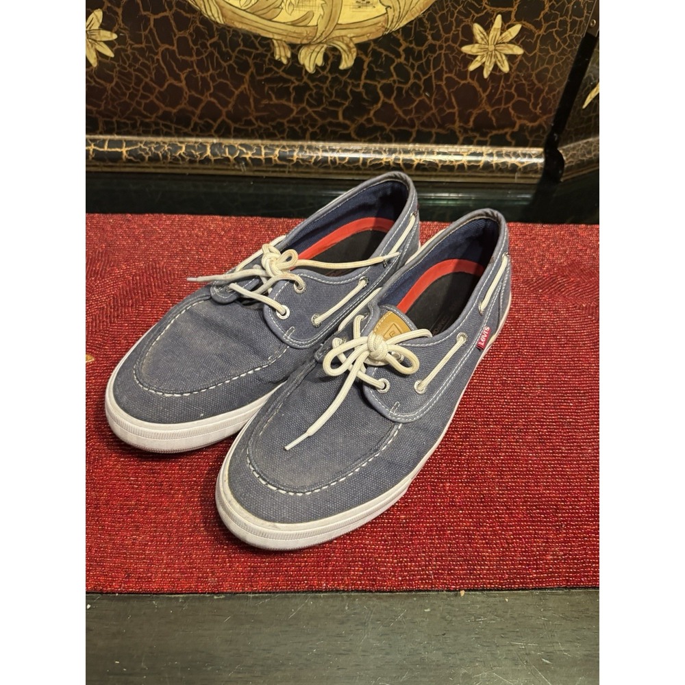 Levis Mens Size 9.5 us 43 eur Denim Blue Canvas Lace Up Low Top  Boat Shoes